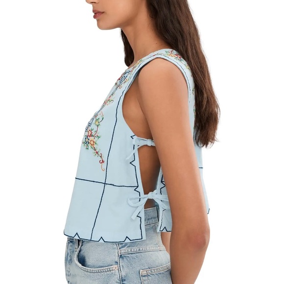 NWT Free People Garden Wall Embroidered Crop Cotton Top, Size XS - Picture 7 of 9